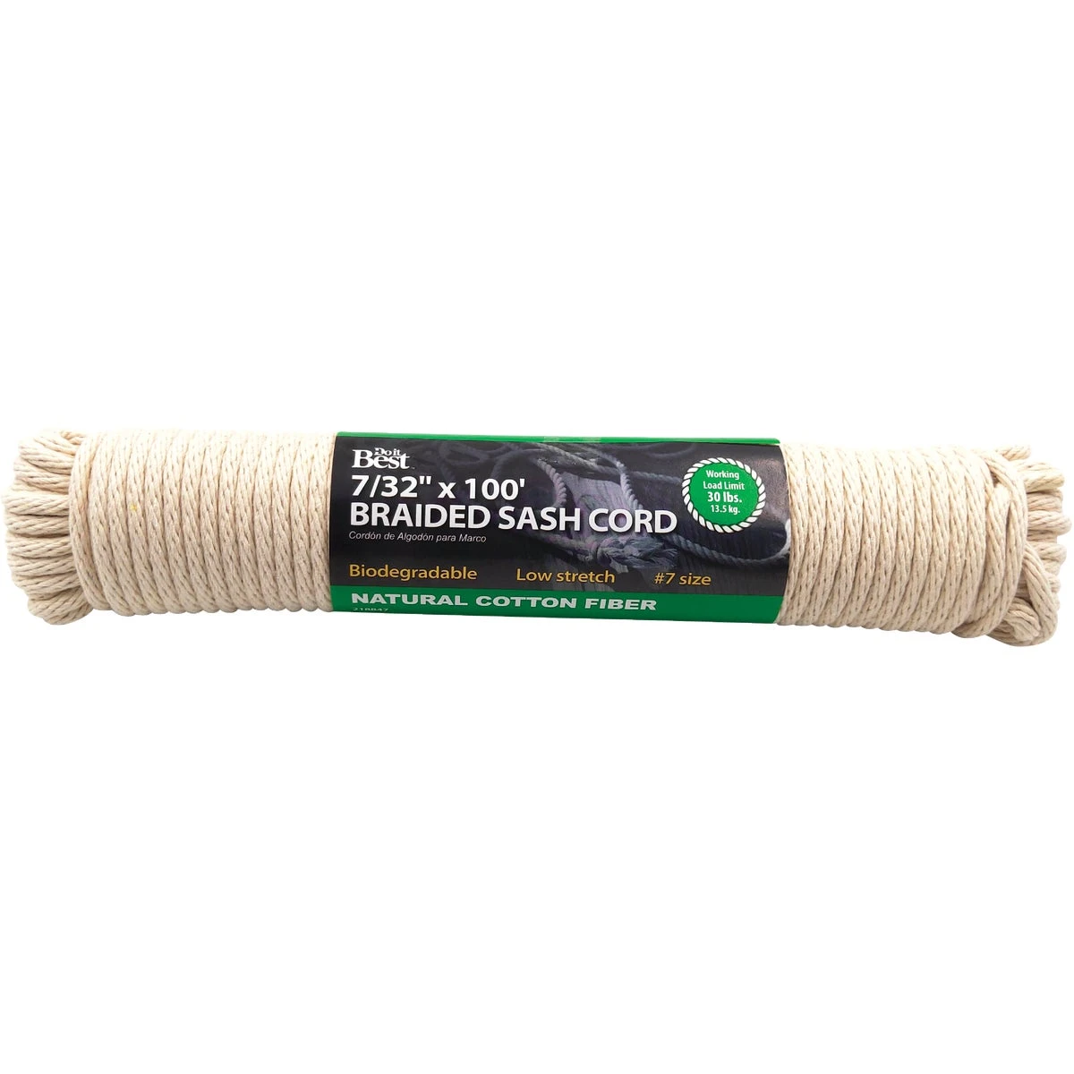 7/32 Inch X 100 Feet White Solid Braided Cotton Sash Cord