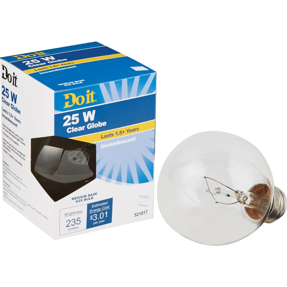 Decorative Globe Bulb 25 Watt Clear G25 Incandescent Light Bulb