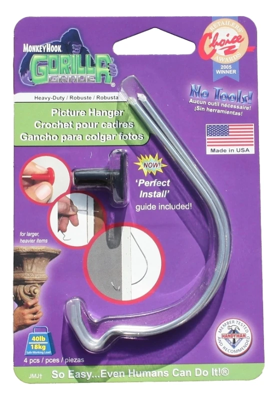 Gorilla Grade Picture Hanger 40 Lb Capacity, 4 Count With Perfect Install Guide