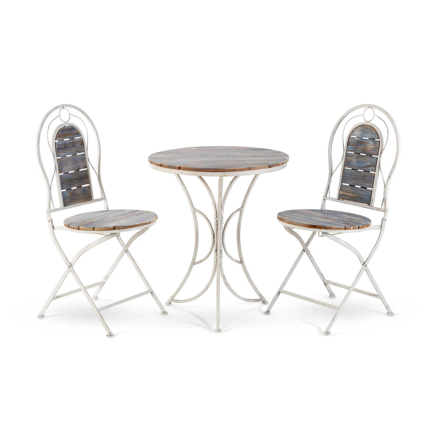 Alpine 3-Piece Weathered Wood Blue & White Bistro Set