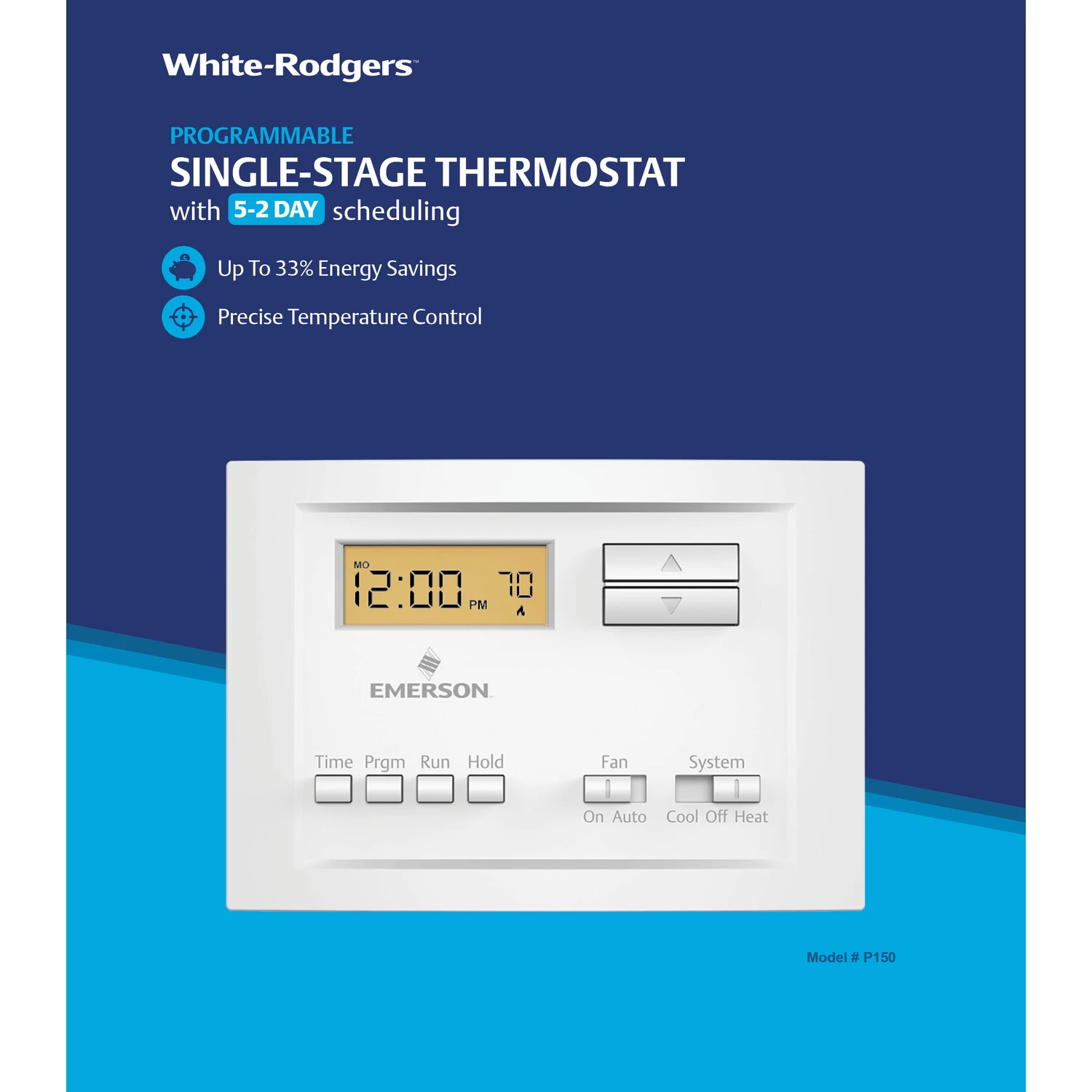 P150 5-2 Day Programmable Digital Thermostat For Heating And Cooling Systems