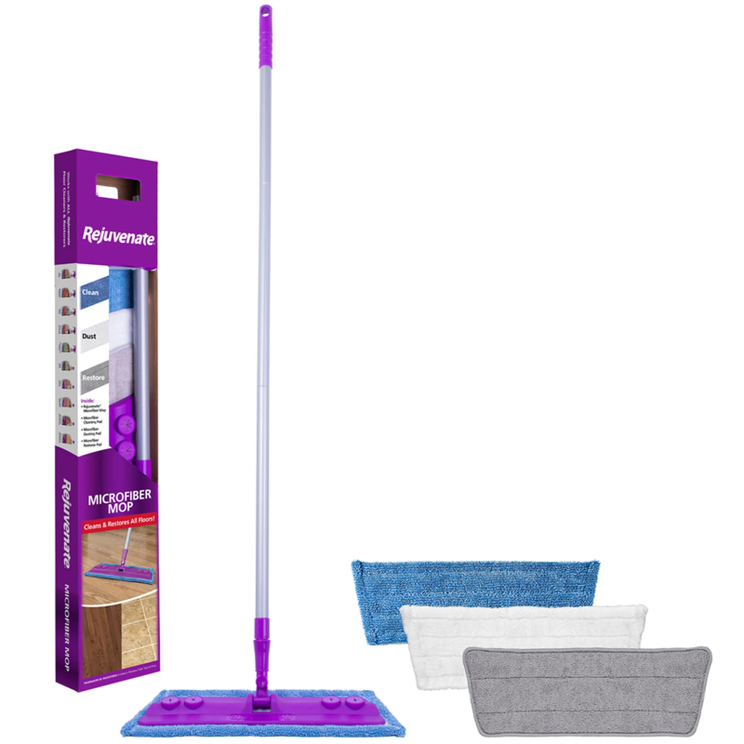 Microfiber Floor Mop Kit With Extra-large Pivoting Head And Reusable Pads