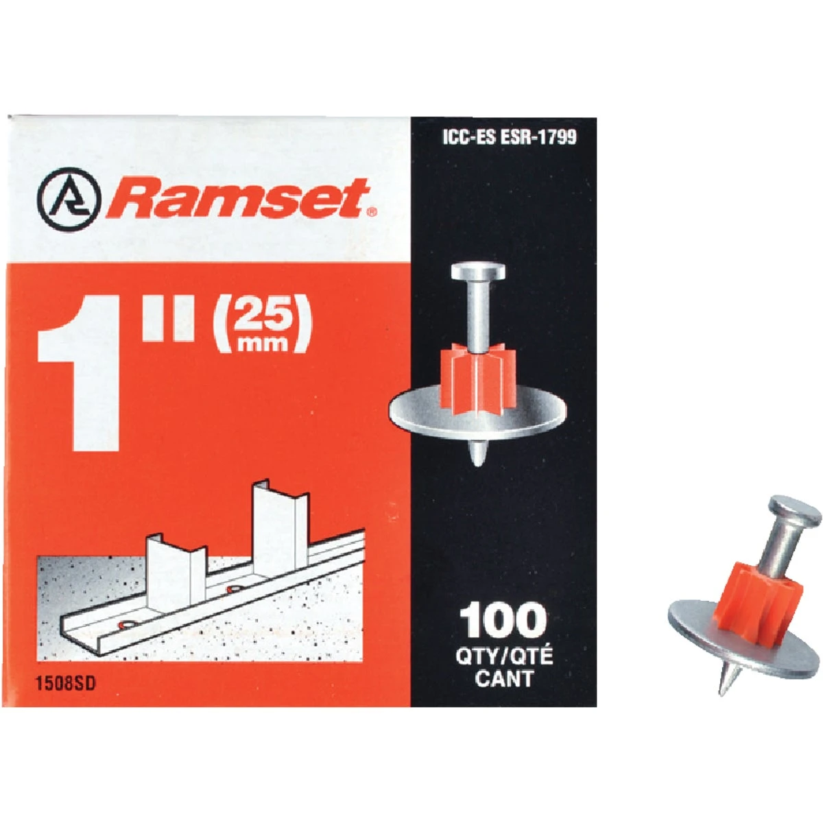 Drive Pin with Washers, .300 x 1 In., 100-Pk.