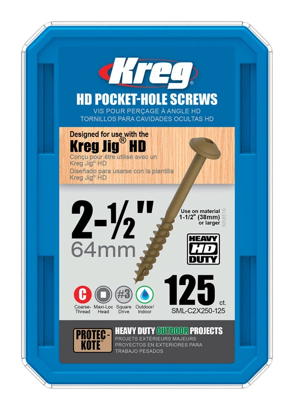Kreg No. 14 X 2 1/2 in. L Square Zinc-Plated Coarse Pocket-Hole Screw 125 pk