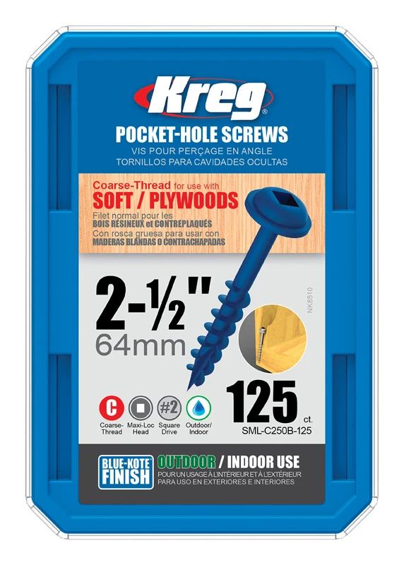 Blue-Kote Pocket Hole Screws, 2-1/2-In., #8 Coarse, Washer-Head, 125-Ct.