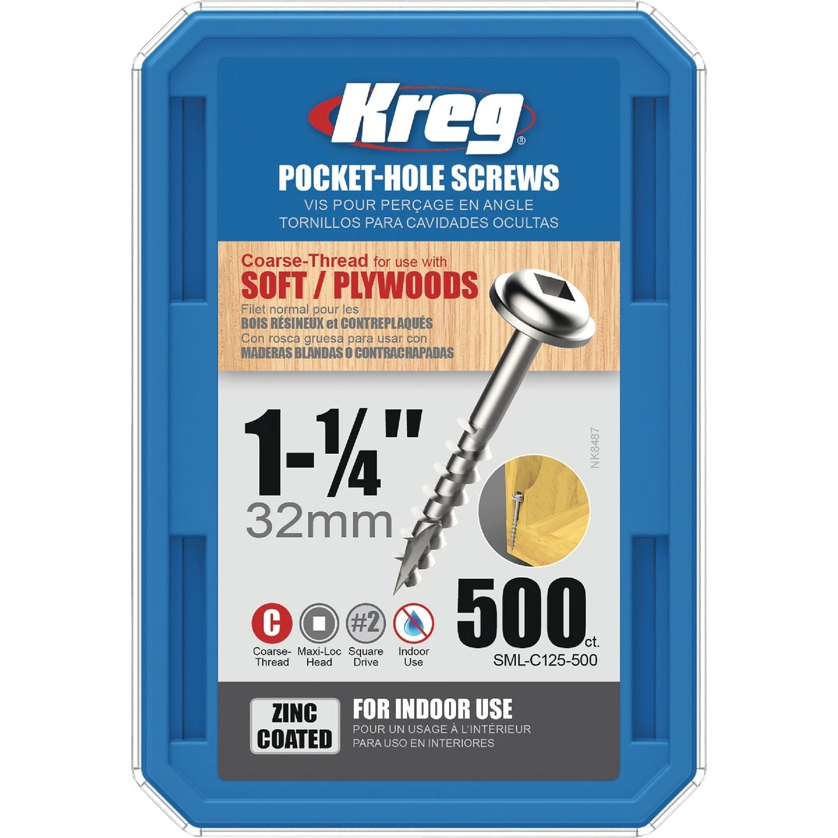 Kreg No. 8 X 1-1/4 in. L Square Zinc-Plated Coarse Pocket-Hole Screw 500 pk