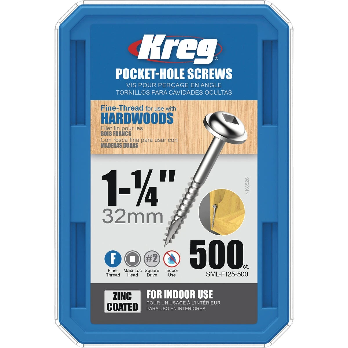 Kreg No. 7 X 1-1/4 in. L Square Zinc-Plated Fine Pocket-Hole Screw 500 pk