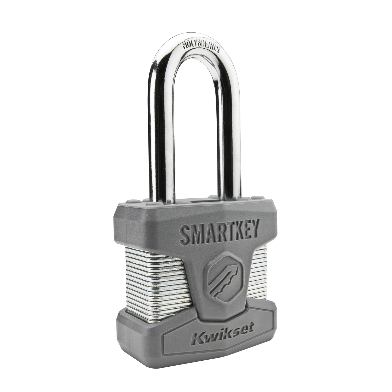 SmartKey Padlock, Long Shackle, Laminated Steel, 2-In.