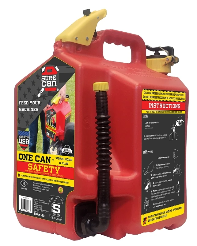 5 Gallon Plastic Gasoline Safety Fuel Can With Flexible Spout, Red
