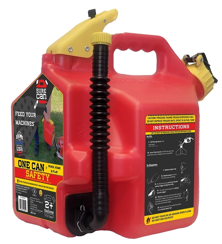 Safety Gas Can, Flexible Spout, 2+ Gallons