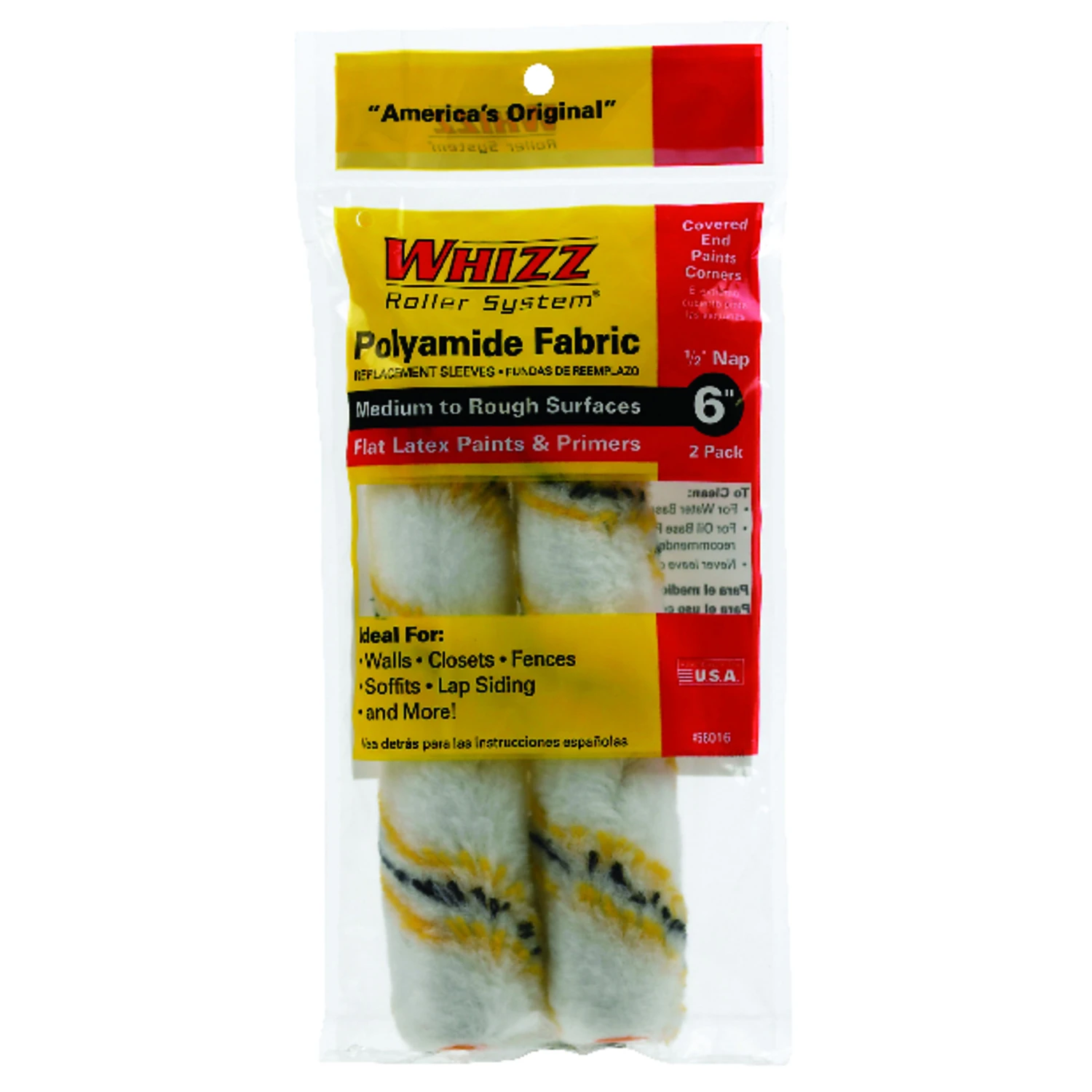 Whizz 58016 Roller Cover, 1/2 in Thick Nap, 6 in L, Polyamide Cover, 2/PK