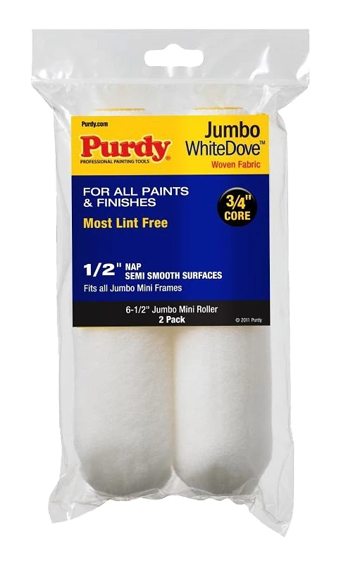 White Dove Jumbo Mini Paint Roller Cover, 6-1/2 x 1/2 In. Nap, 2-Pk.