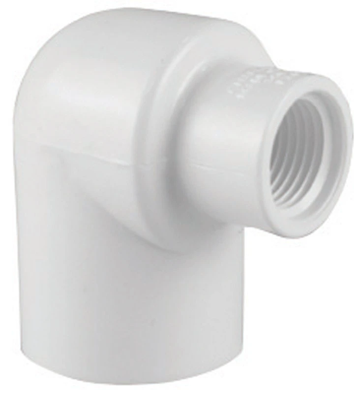 Schedule 40 Pipe Elbow, 90-Degree Reducing, Slip x FPT, White, 1 x 3/4 In.