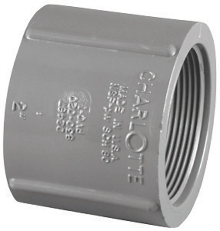 Schedule 80 PVC Coupling, Gray, FPT x FPT, 1/2 In.