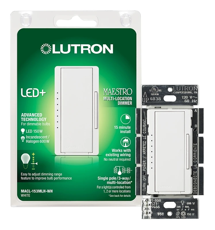 Lutron Maestro White 150 W 3-Way Dimmer Switch 1 pk