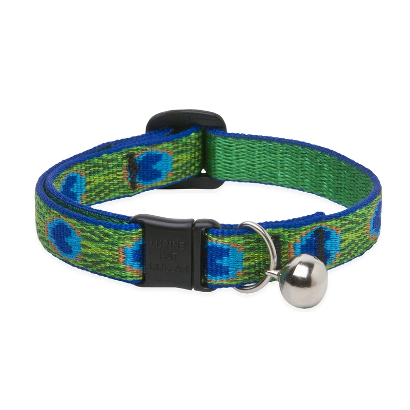 Adjustable Cat Collar with Bell and Breakaway Buckle, Tail Feathers Pattern, 0.5 Inch by 8 to 12 Inches