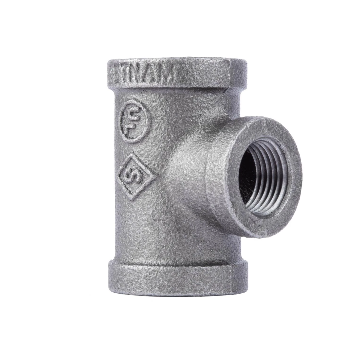 Three Quarter Inch by Three Quarter Inch by One Half Inch Black Steel Pipe Reducing Tee Fitting