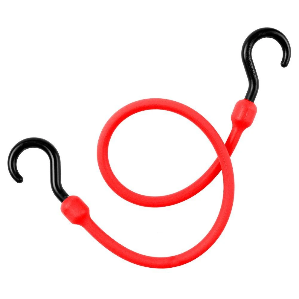 24 In. Easy Stretch Polyurethane Bungee Cord With Nylon Hooks - Red