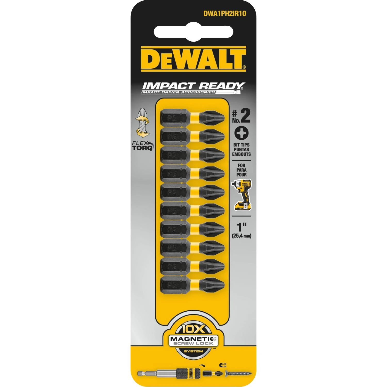 Impact-Ready #2 Phillips Bit Tip, 1 In., 10-Pk.
