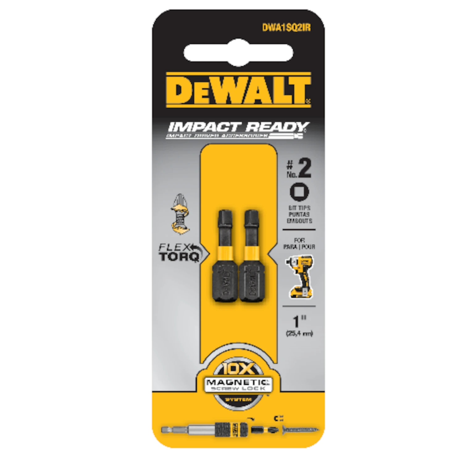 Recess Bit Tip, #2 Square, 1 In., 2-Pk.