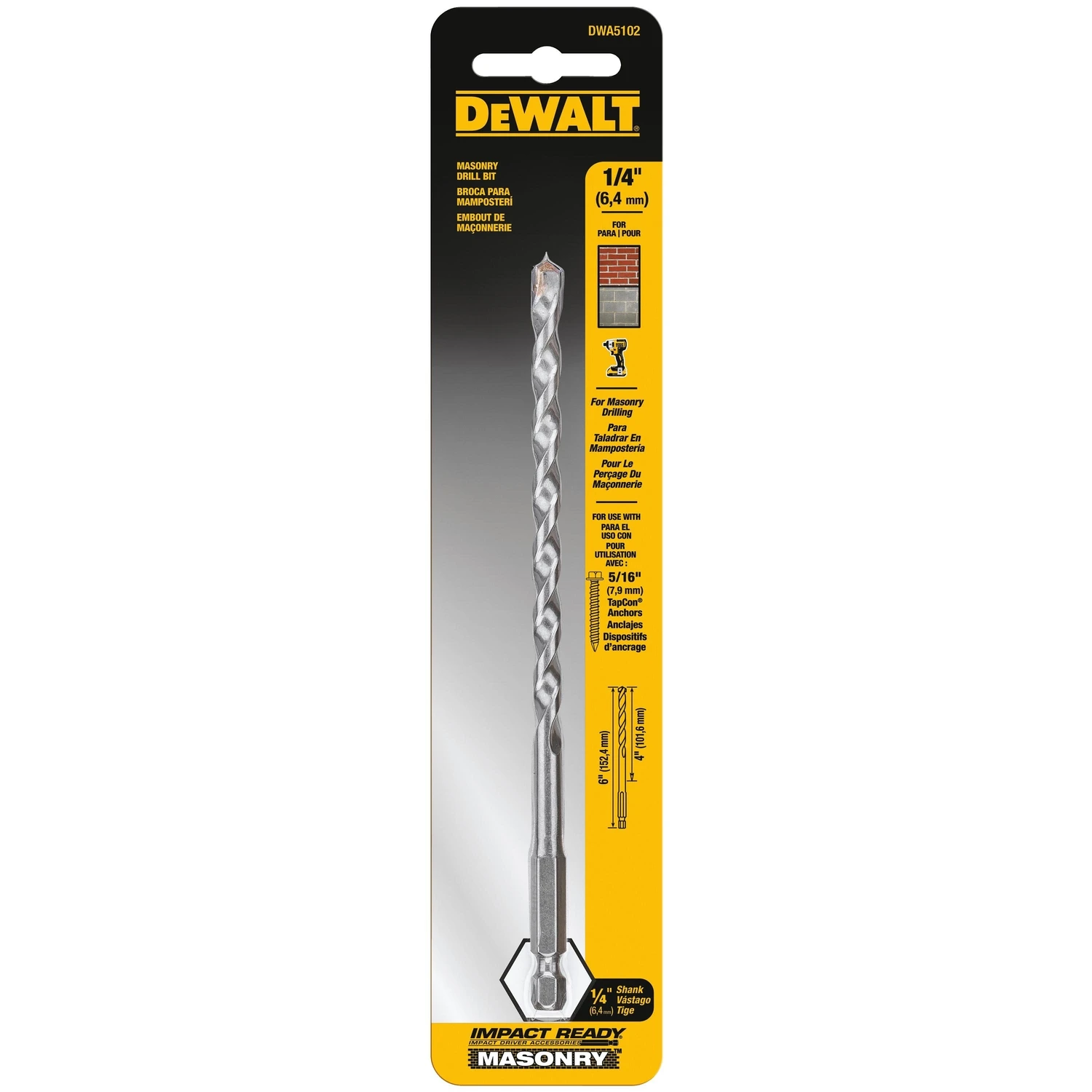 1/4 In. X 6 In. Impact Ready Masonry Drill Bit - Model Dwa5102