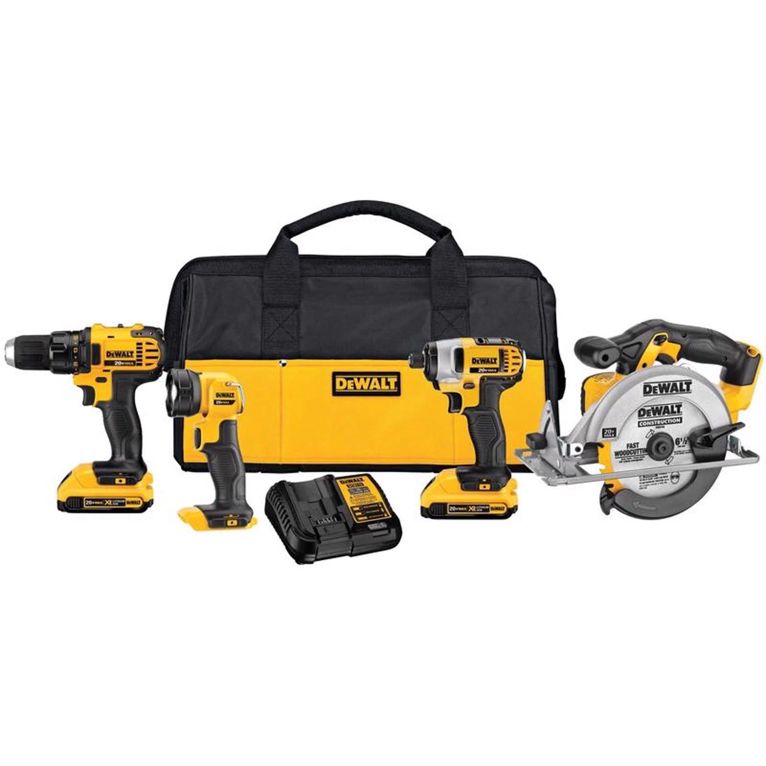 20v Max Cordless Brushed 4 Tool Combo Kit With Batteries And Charger
