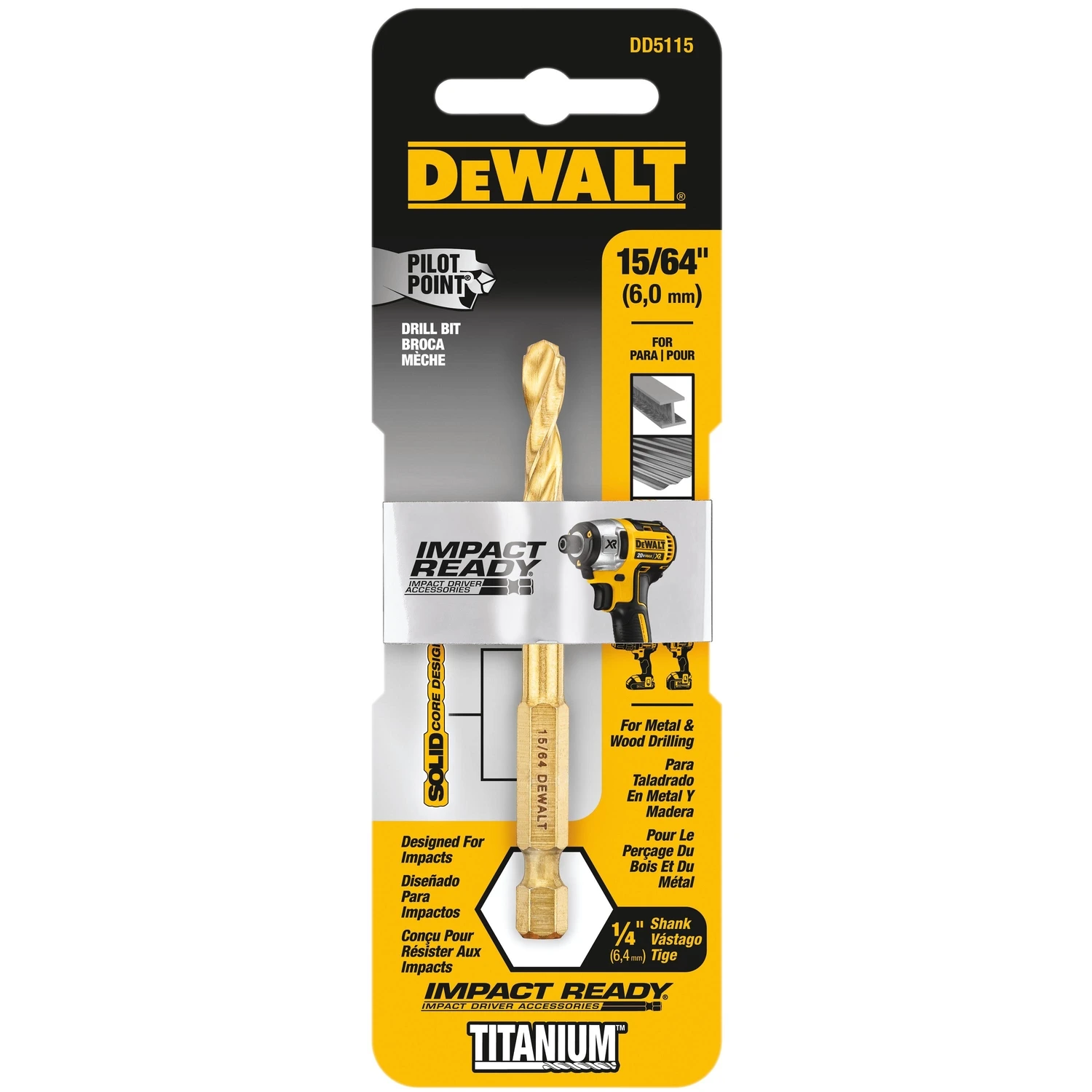 Impact Ready 15/64 In. Titanium Hex Shank Drill Bit - 3-7/64 In. Length