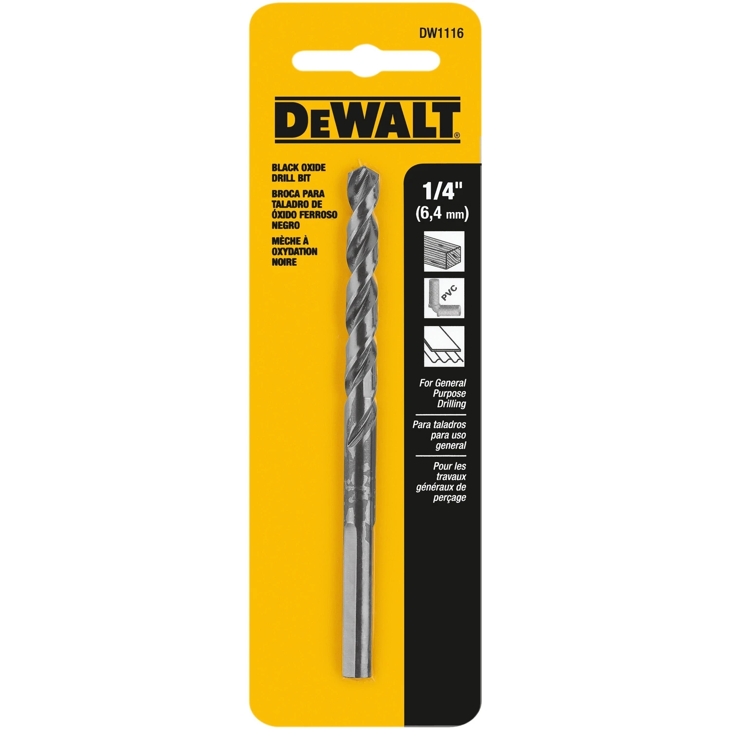 Black and Gold High-Speed Steel Drill Bit, 0.25 Inch Diameter