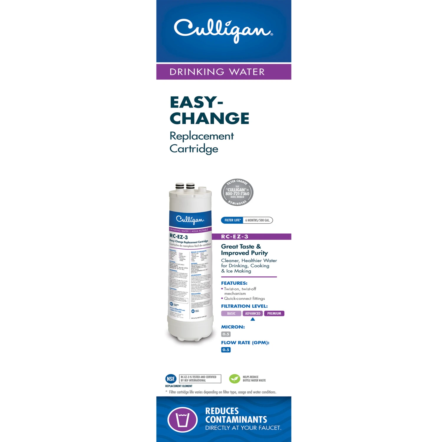 Rc-ez-3 Easy-change Icemaker & Refrigerator Water Filter Cartridge