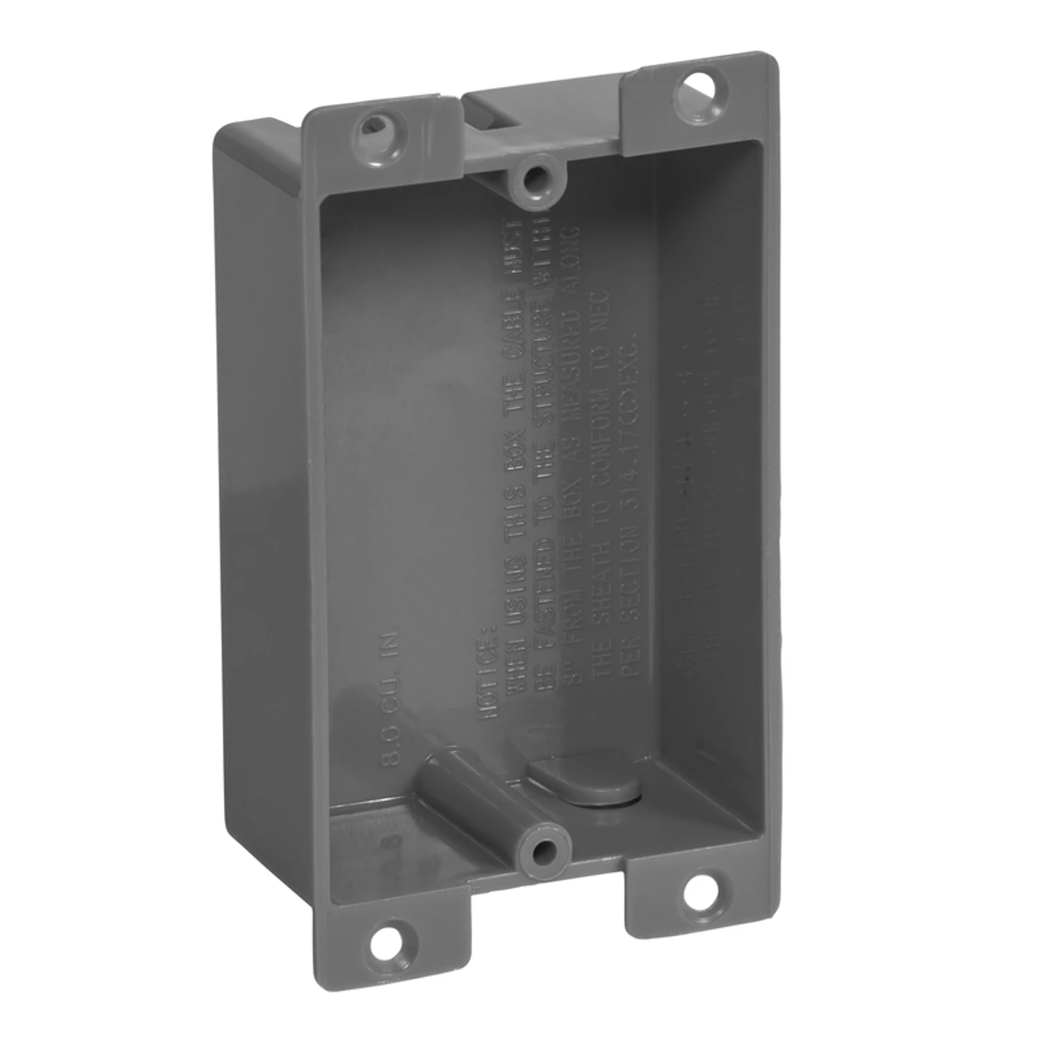 1 Gang Old Work Shallow Switch & Outlet Wall Electrical Box, Gray PVC, 8 Cu. In.
