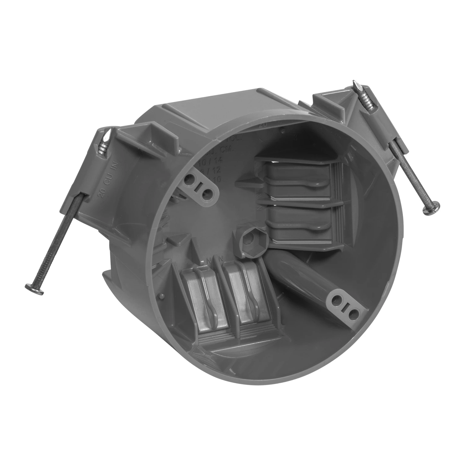 1 Gang New Work Round Ceiling Electrical Box, Gray PVC, 20 Cu. In.