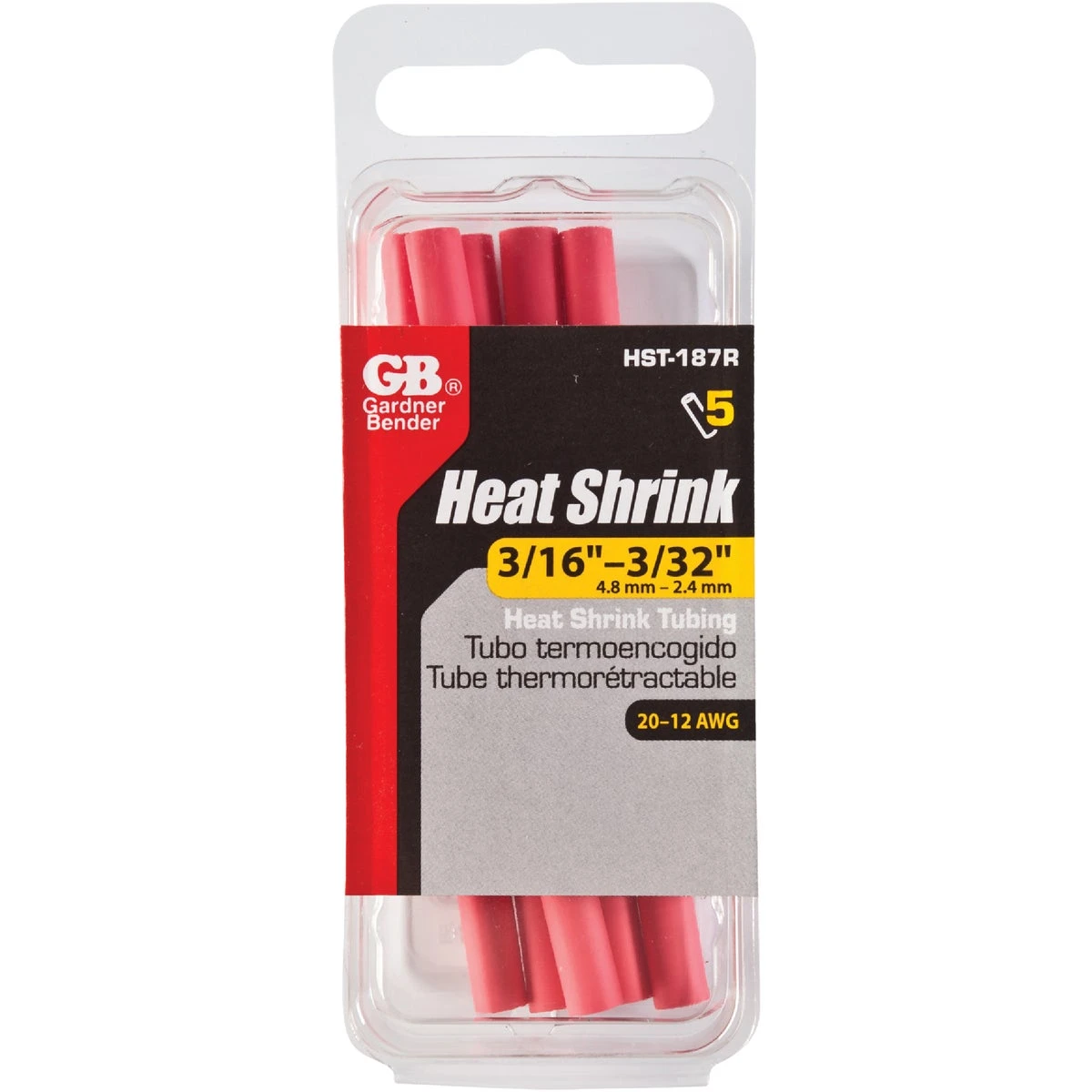 Heat Shrink Tubing, 3/16-3/32 x 4-In., Red