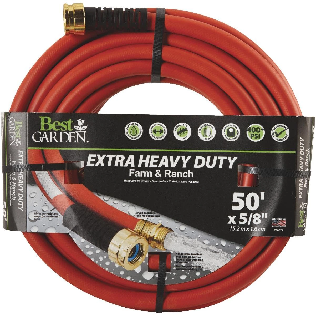 Extra Heavy Duty Premium Rubber 5/8 In. Dia. X 50 Ft. L. Drinking Water Safe Hot Water Hose