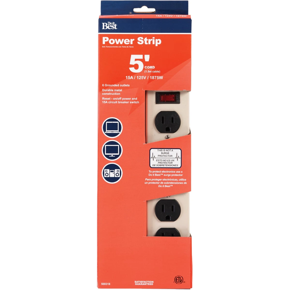6-outlet Gray Power Strip With 5 Ft. Cord Lts-6e