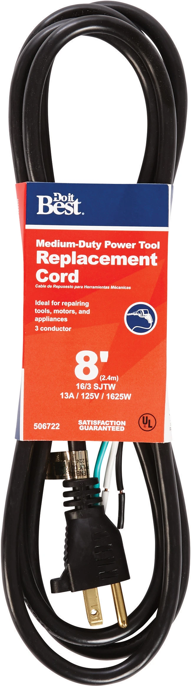 8 Ft. 16/3 13a Medium-duty Power Tool Replacement Cord