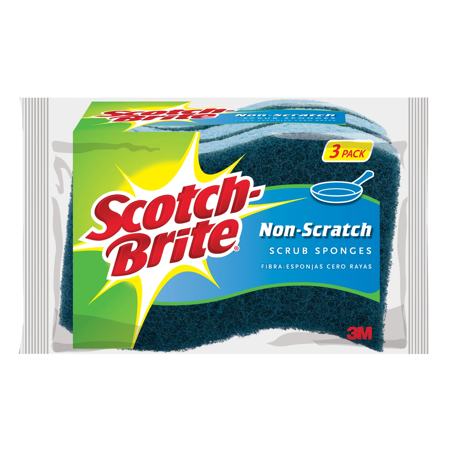 Non-Scratch Scrub Sponge, Multi Purpose, 3-Pk.