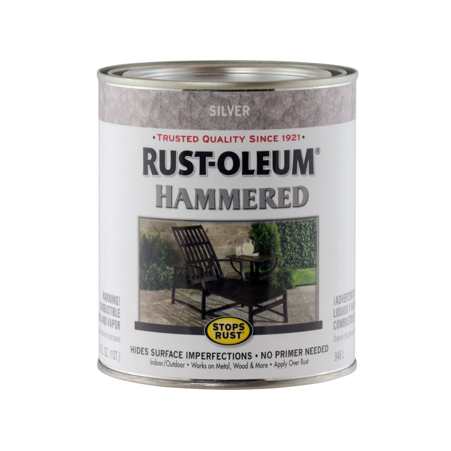 Stops Rust Hammered Paint, Silver, 1 Quart - Durable Protective Finish