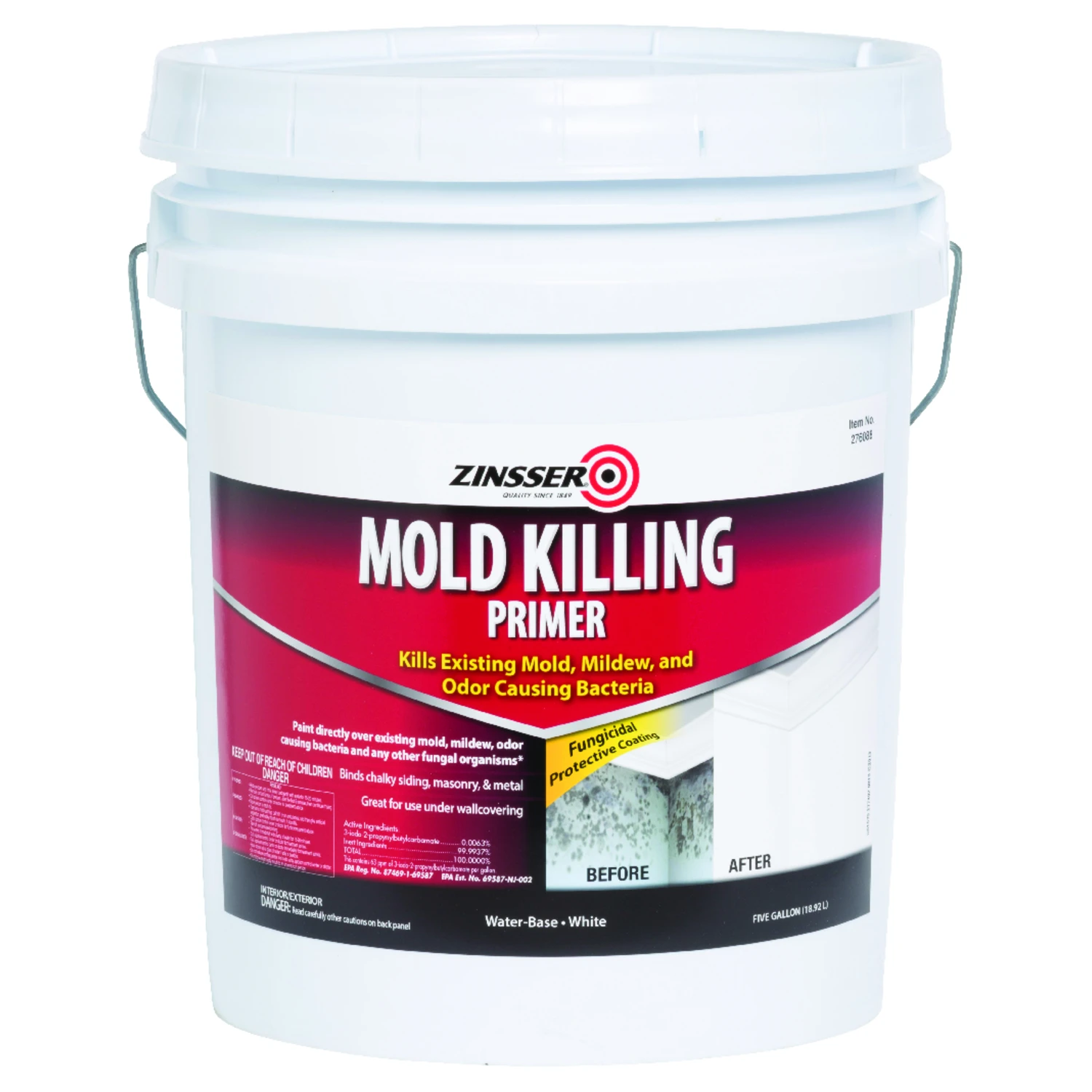 Mold Killing White Primer Paint, 5 Gallon Pail, Mildew Resistant