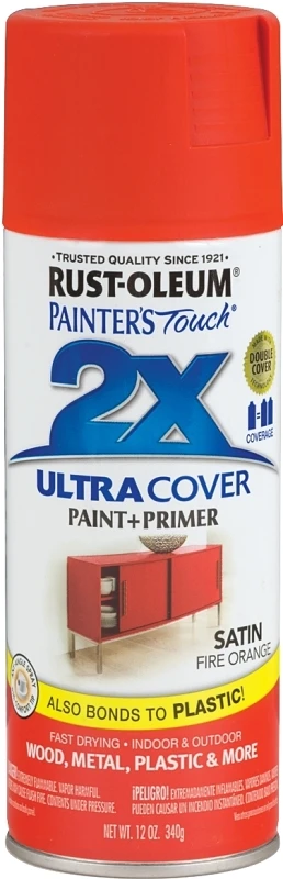 Painter's Touch 2x Ultra Cover 12 Oz. Satin Paint + Primer Spray Paint, Fire Orange