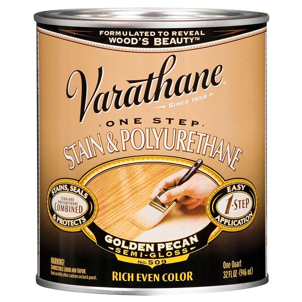 Oil-Based Semi-Gloss Golden Pecan Stain and Polyurethane, 1 Quart