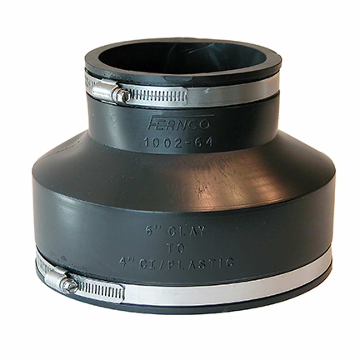 Flexible Pipe Coupling, Connects Clay Pipe to Cast Iron/Plastic, 6 x 4 In.