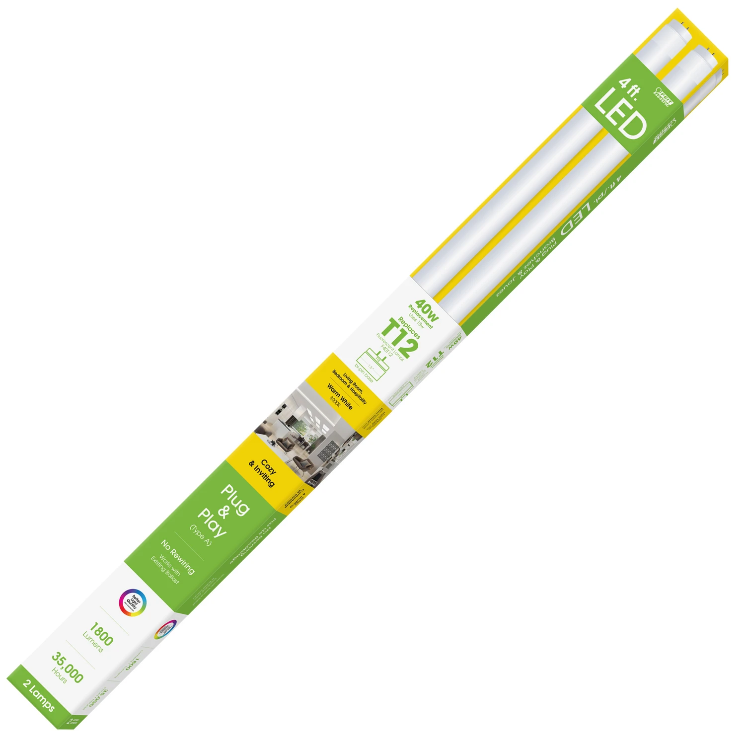 Feit T12 Warm White 48 in. G13 Linear LED Bulb 40 Watt Equivalence 2 pk