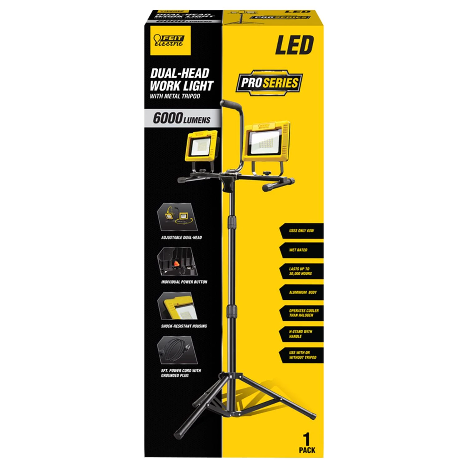 6000 Lumen Led Dual Power Tripod Work Light With Adjustable Heads