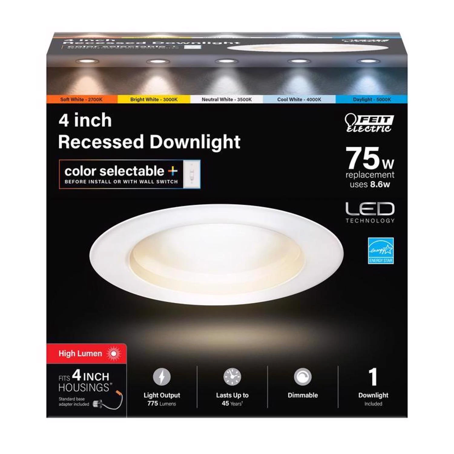 4 In. W Aluminum Led Dimmable Recessed Downlight 8.6 W, 775 Lumens