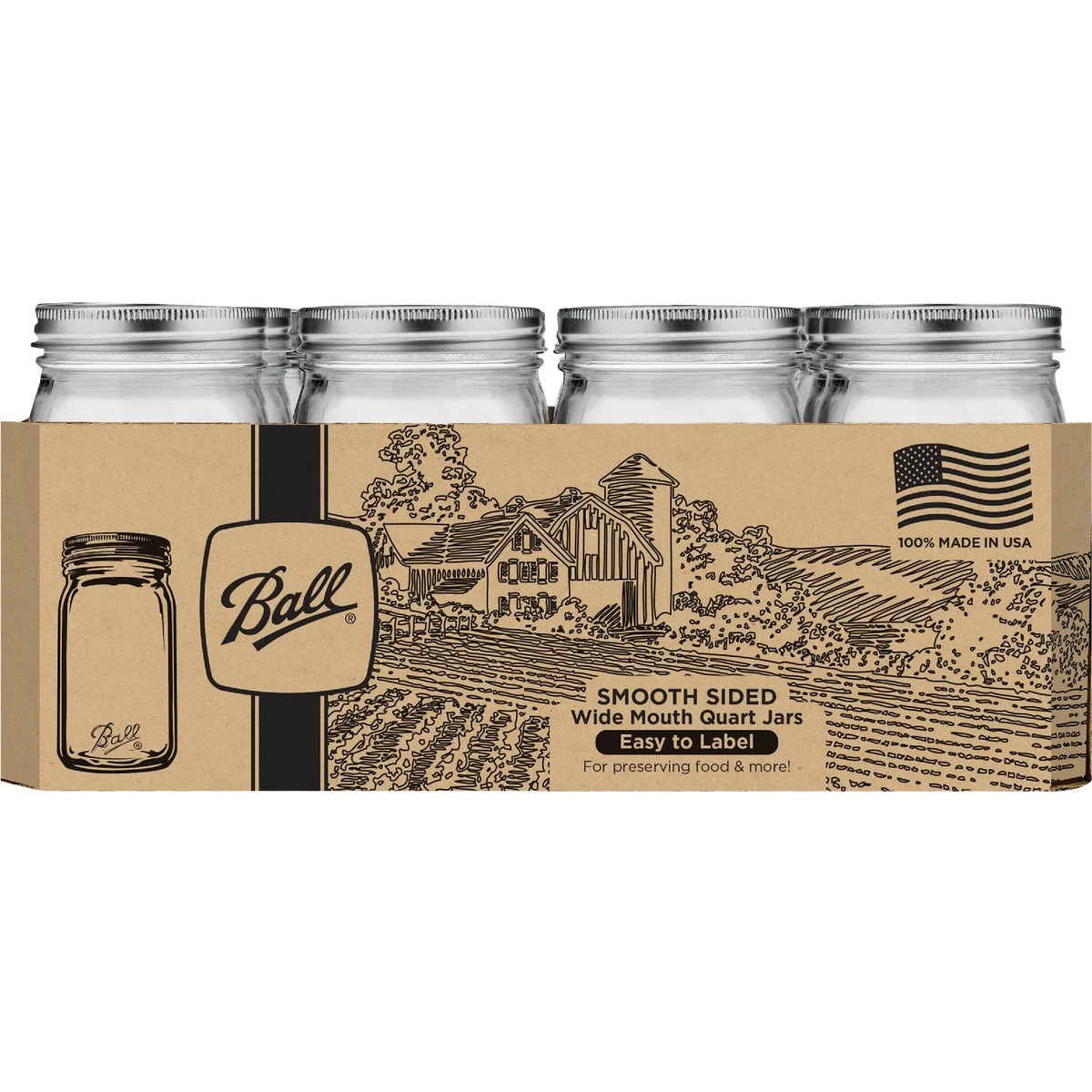 Mason Jars, Wide Mouth, Smooth Side, Qt., 12-Pk.