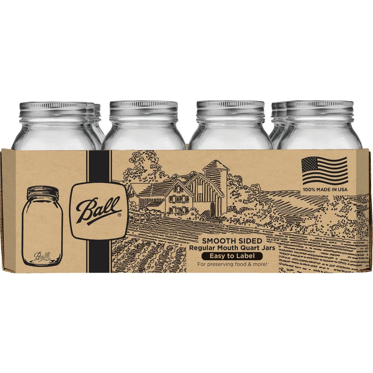 Mason Jars, Regular Mouth, Smooth Size, Qt., 12-Pk.