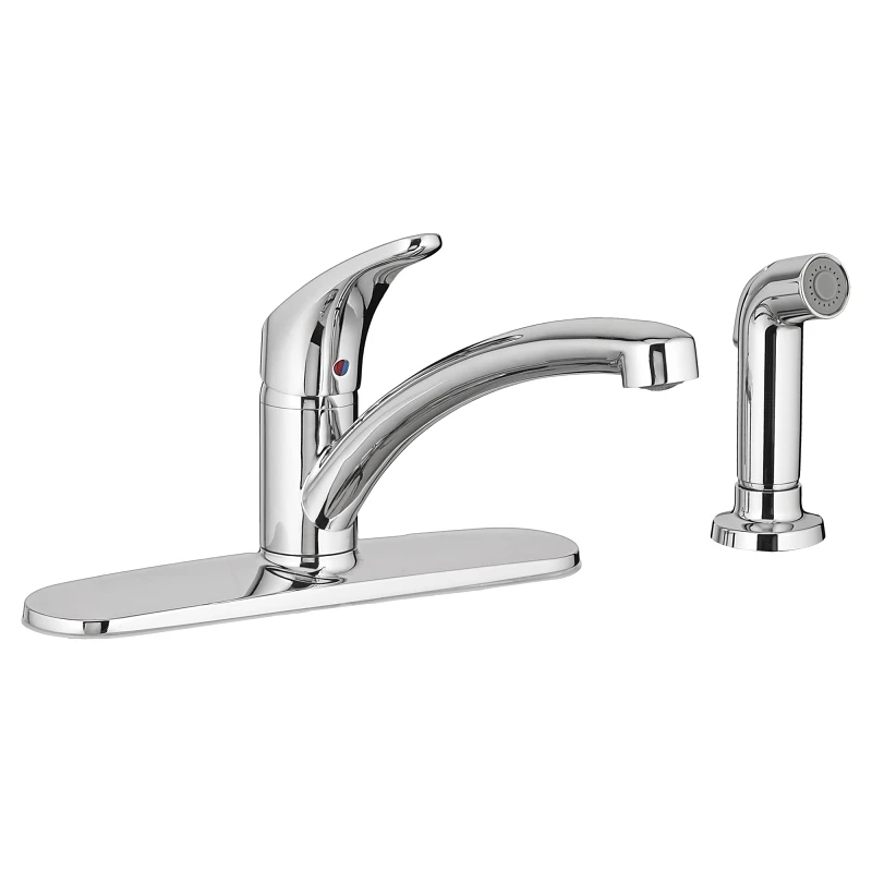 Colony Pro Single Handle Kitchen Faucet With Side Spray And Deck Plate, Polished Chrome