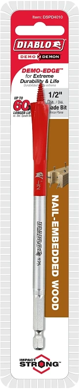 Diablo Demo Demon 1/2 in. X 6 in. L High Carbon Steel Nail-Embedded Wood Spade Bit Hex Shank 1 pk