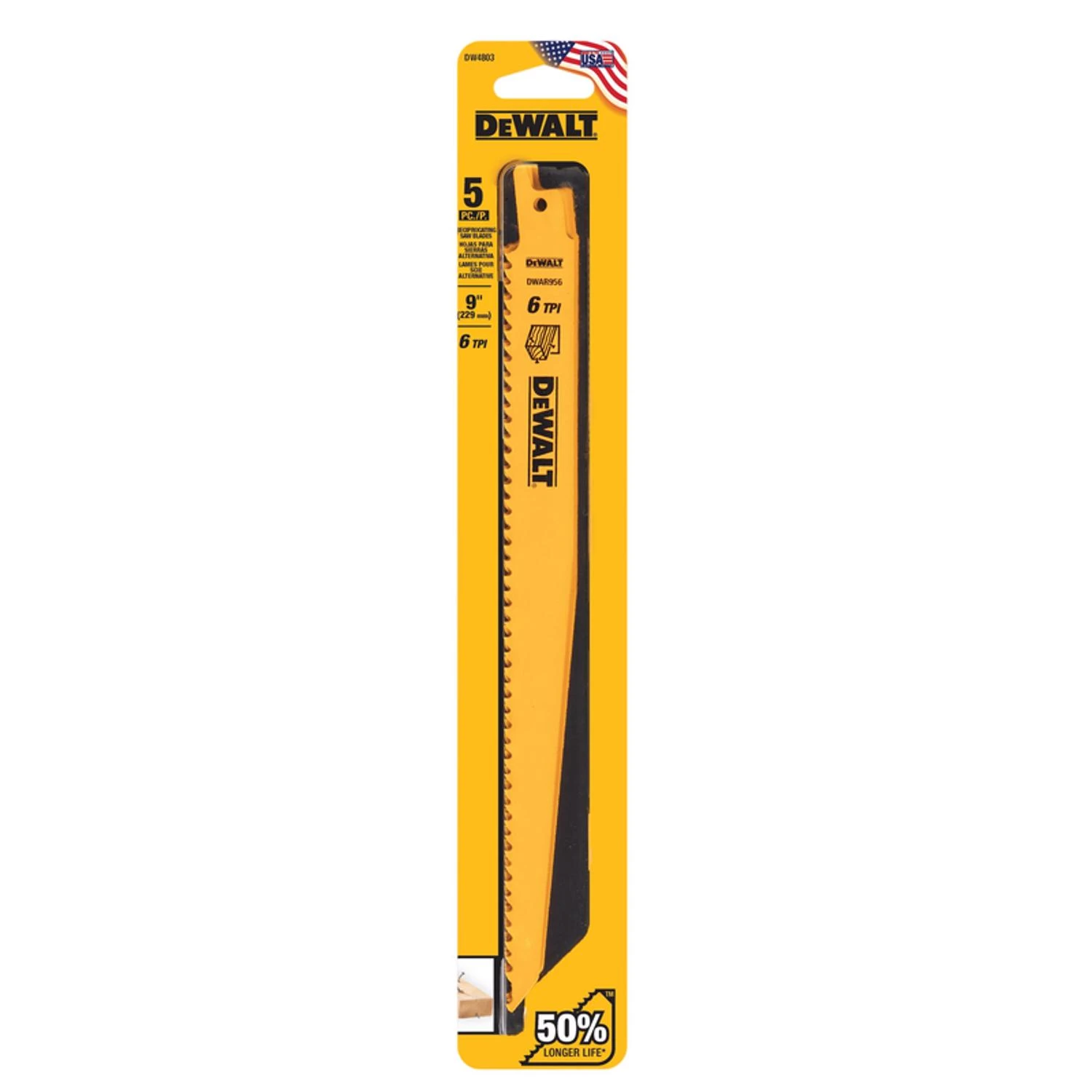 Bi-Metal Reciprocating Saw Blade, 9 In., 6-TPI, 5-Pk.