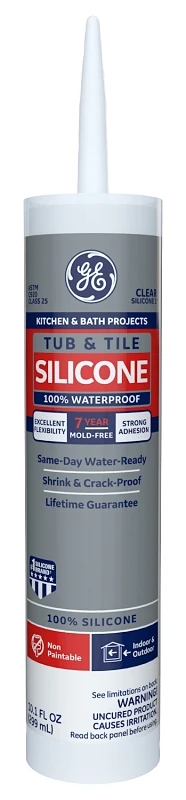 Ge Tub & Tile Silicone 1 Sealant, Clear, 10.1 Oz. Cartridge - Waterproof & Mold Resistant